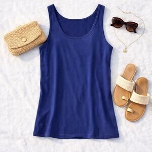 Lilly Pulitzer Halee Tank Navy Blue Pima Cotton Palm Logo Size Medium